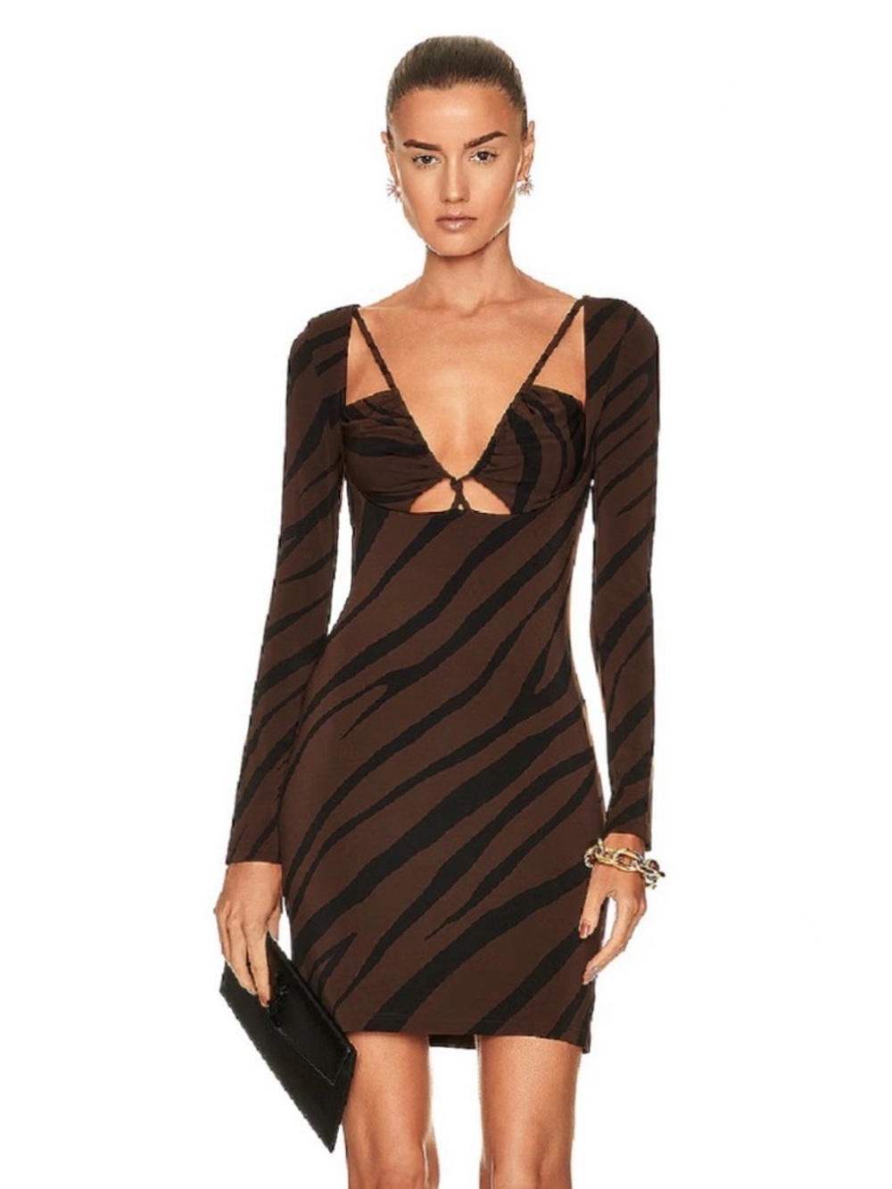 ET OCHS REVOLVE BROWN ZEBRA PRINT CUTOUT MINI DRESS